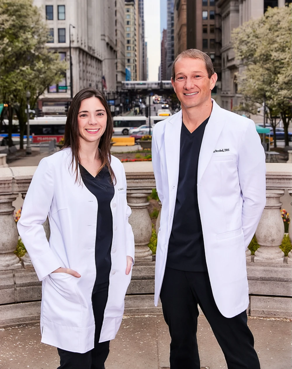 Dentist Chicago IL Isabella Terrassa And Dan Strobel Standing Downtown Dentist Chicago IL Isabella Terrassa And Dan Strobel Standing Downtown